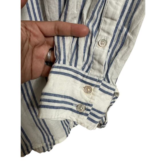 AYR Deep End Striped Linen Button-Down Shirt Blue White Womans XL - Picture 8 of 10